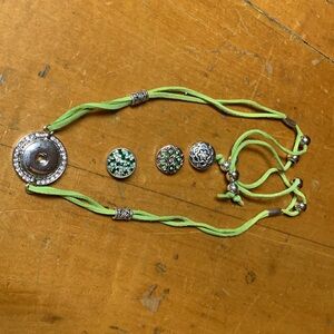 Green wrap bracelet with 3 interchangeable button designs